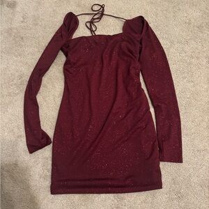 Lucy in the Sky Sparkling Maroon Long Sleeve Dress
